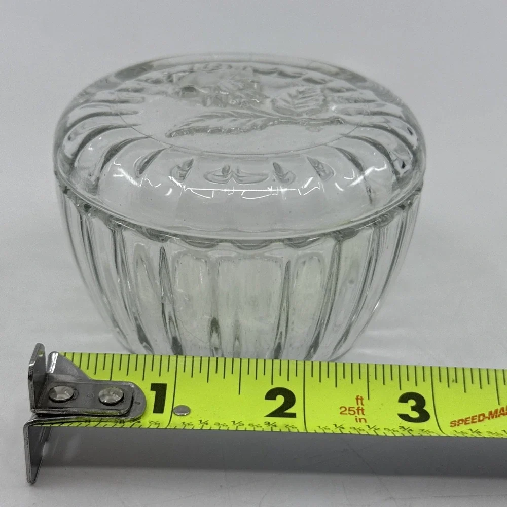 Crystal Glass Trinket Dish Etched Rose Lid Italian 2.5
